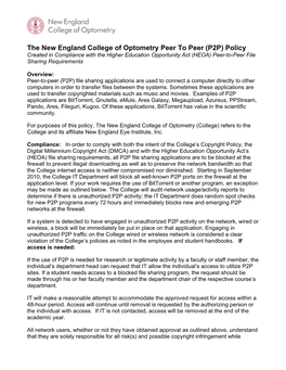 The New England College of Optometry Peer to Peer (P2P) Policy