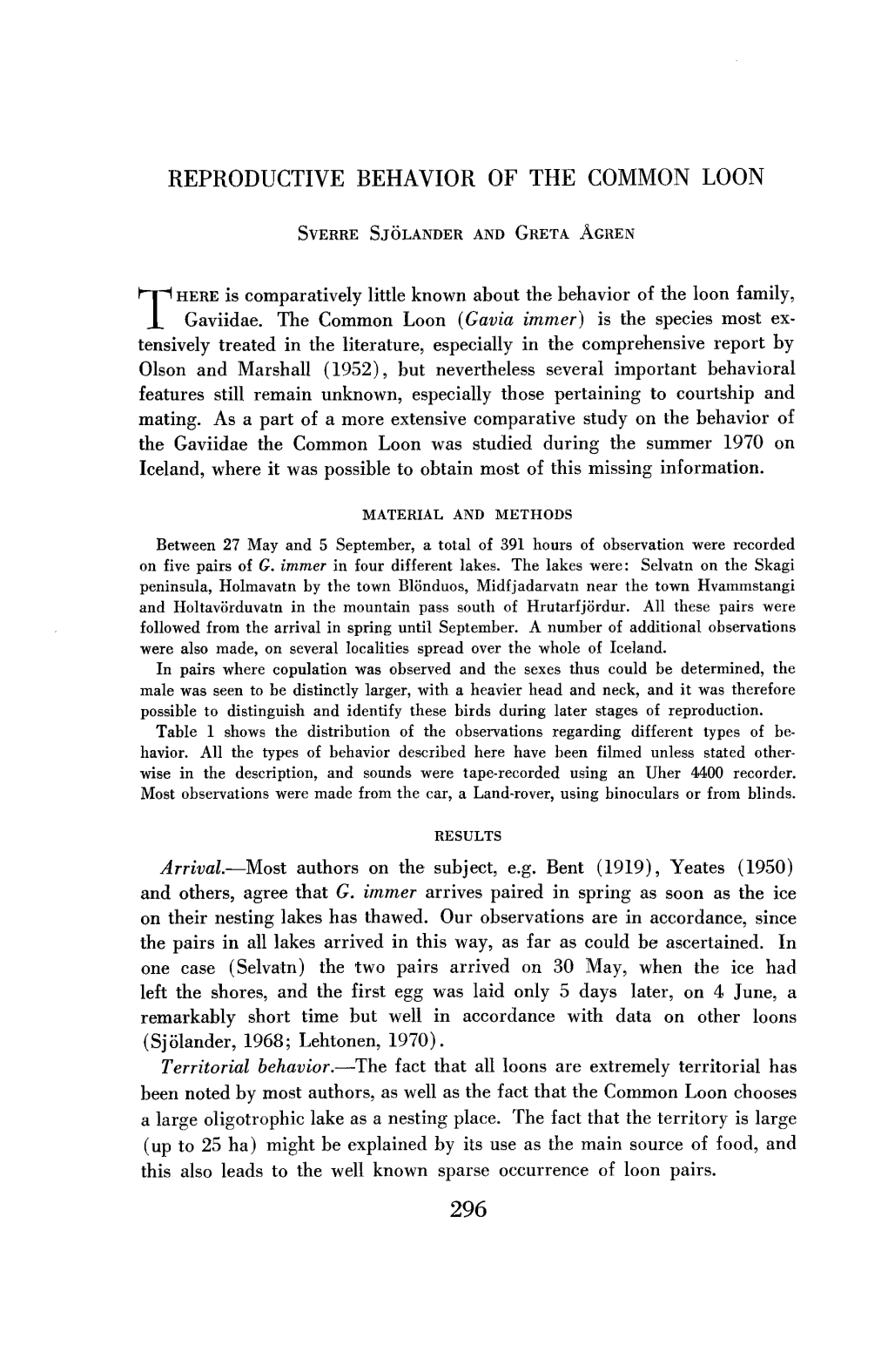 Reproductive Behavior of the Common Loon