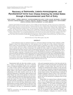 Recovery of &lt;I&gt;Salmonella, Listeria Monocytogenes,&lt;/I&gt; and &lt;I&gt;Mycobacterium Bovis&lt;/I&gt; from Cheese Enteri