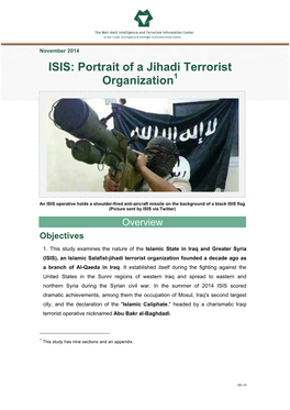 ISIS: Portrait of a Jihadi Terrorist Organization1