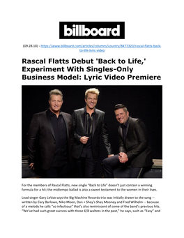 Rascal Flatts Debut 'Back to Life,' Experiment with Singles-Only Business Model: Lyric Video Premiere
