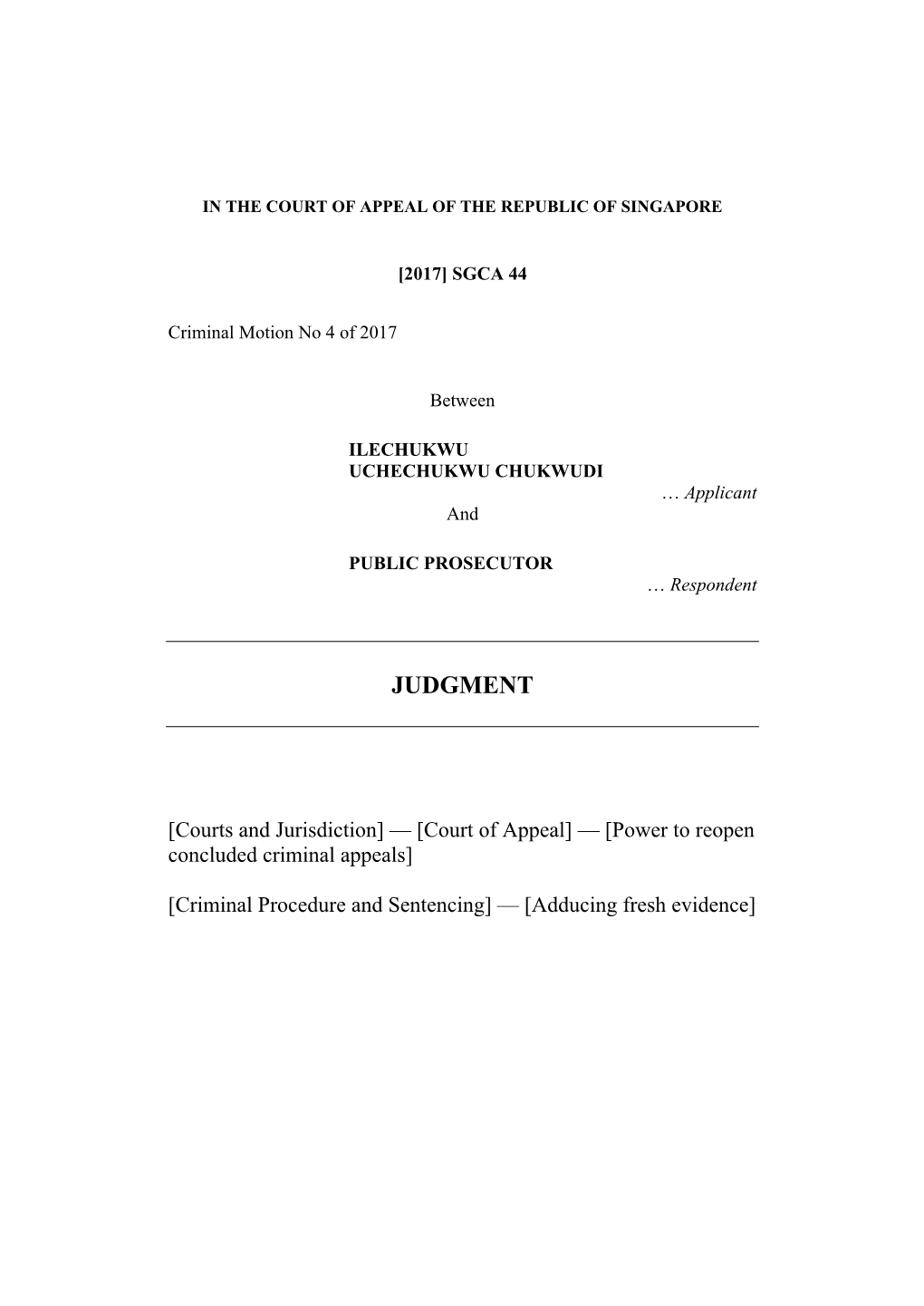 Ilechukwu Uchechukwu Chukwudi V Public Prosecutor