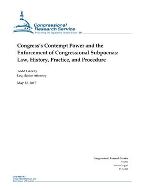 Congress's Contempt Power: Law, History, Practice, and Procedure
