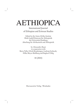 AETHIOPICA International Journal of Ethiopian and Eritrean Studies
