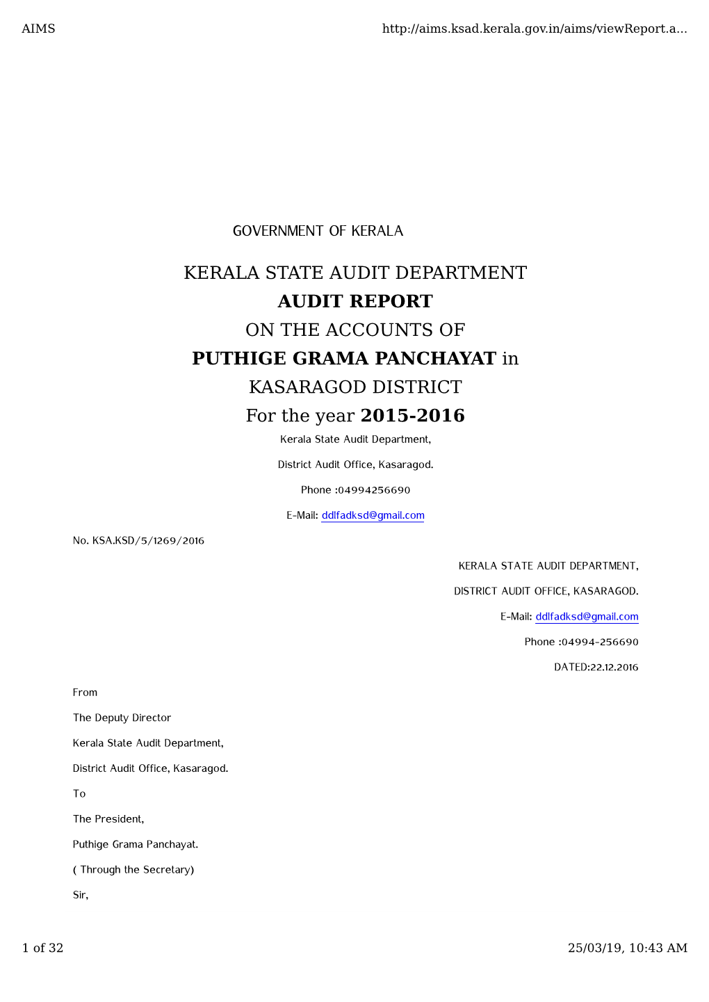 Government of Kerala Kerala State Audit Department