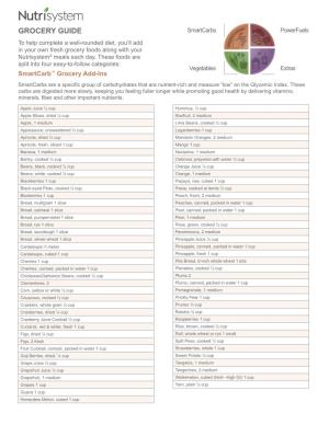 Grocery Guide Smartcarbs Powerfuels to Help Complete a Well-Rounded Diet, You’Ll Add in Your Own Fresh Grocery Foods Along with Your Nutrisystem® Meals Each Day