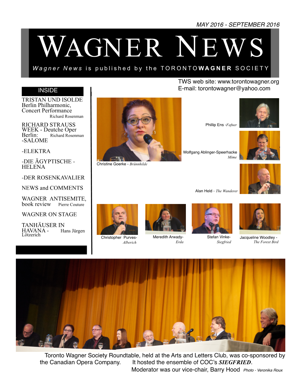 WAGNER NEWS Wagner News Is Published by the TORONTOWAGNER SOCIETY