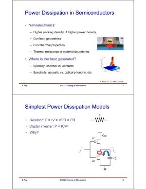 Power Dissipation in Semiconductors Simplest Power Dissipation Models