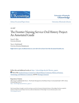 The Frontier Nursing Service Oral History Project: an Annotated Guide