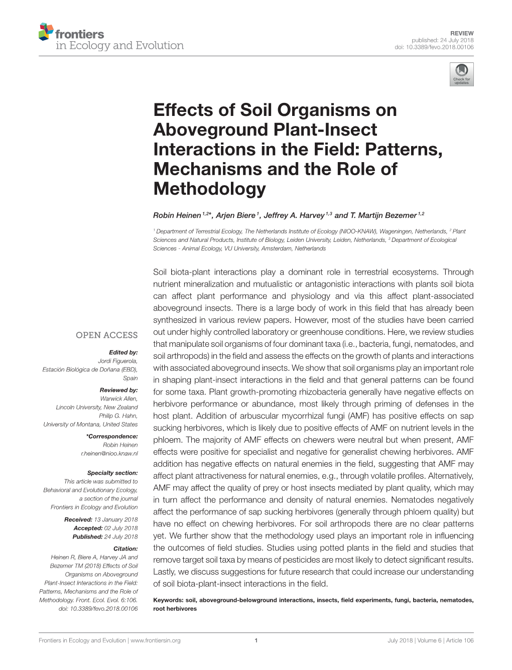 Effects of Soil Organisms on Aboveground Plant-Insect Interactions in the Field: Patterns, Mechanisms and the Role of Methodology