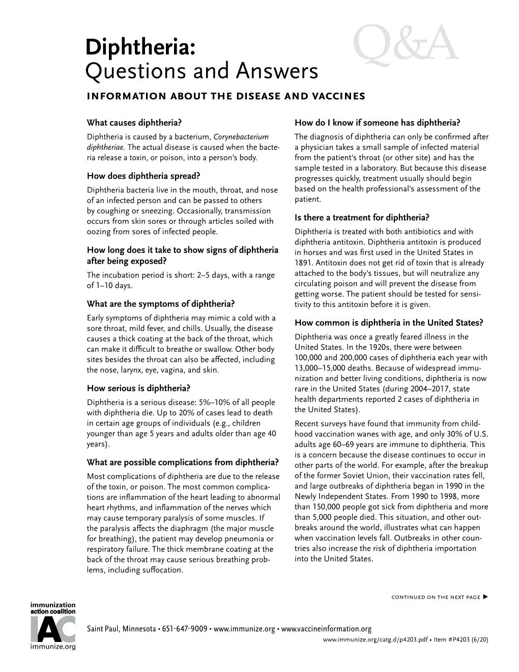 Diphtheria: Questions and Answers Q&A Information About the Disease and Vaccines