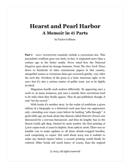 Hearst and Pearl Harbor a Memoir in 41 Parts