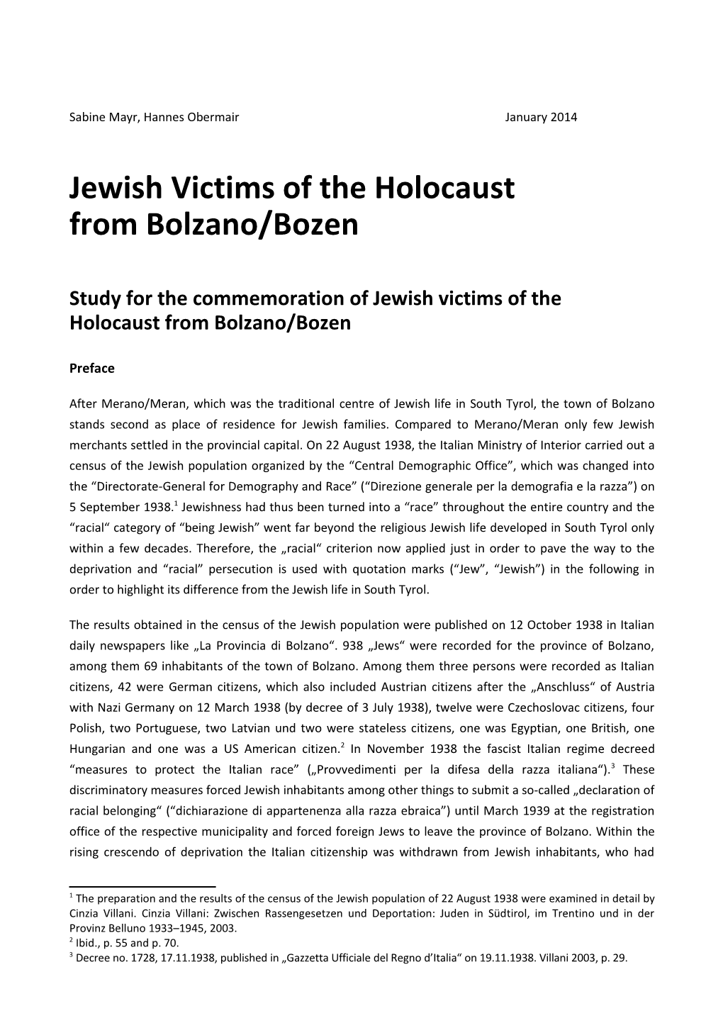Jewish Victims of the Holocaust from Bolzano/Bozen