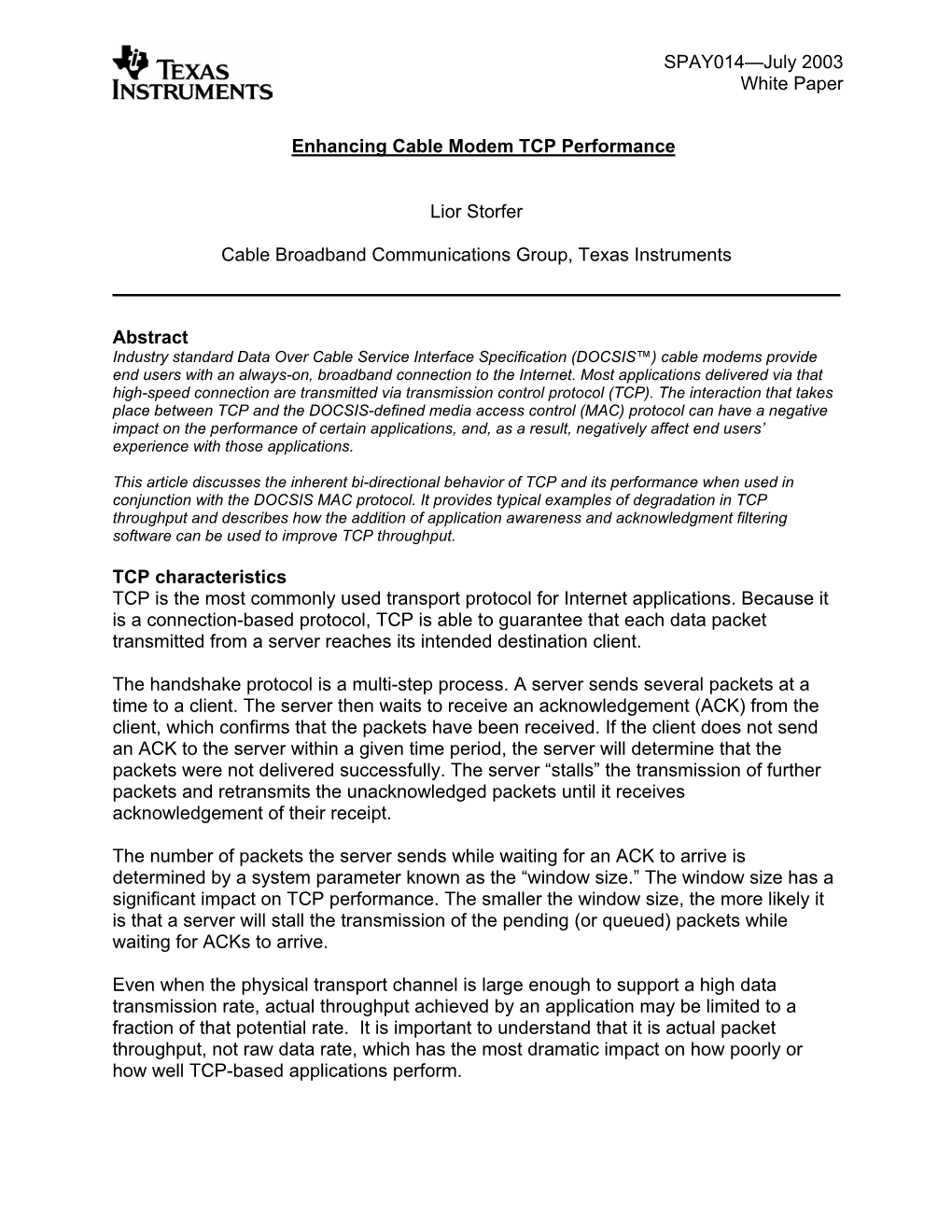 Enhancing Cable Modem TCP Performance