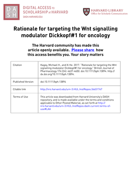 Rationale for Targeting the Wnt Signalling Modulator Dickkopf-1 for Oncology