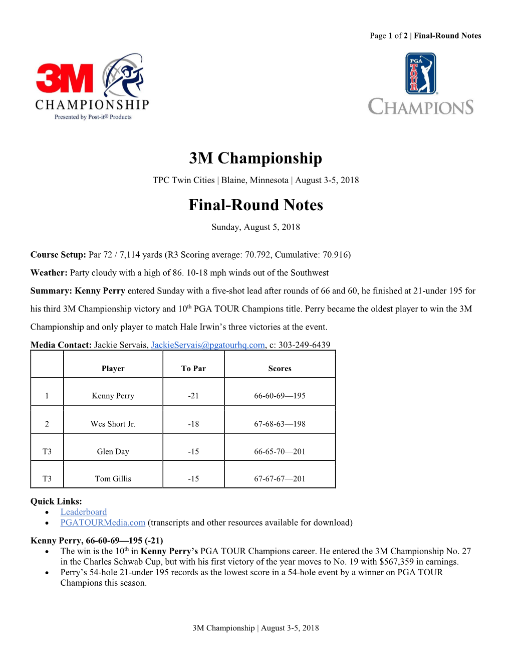 3M Championship Final-Round Notes