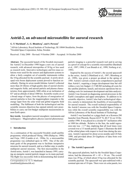 Astrid-2, an Advanced Microsatellite for Auroral Research