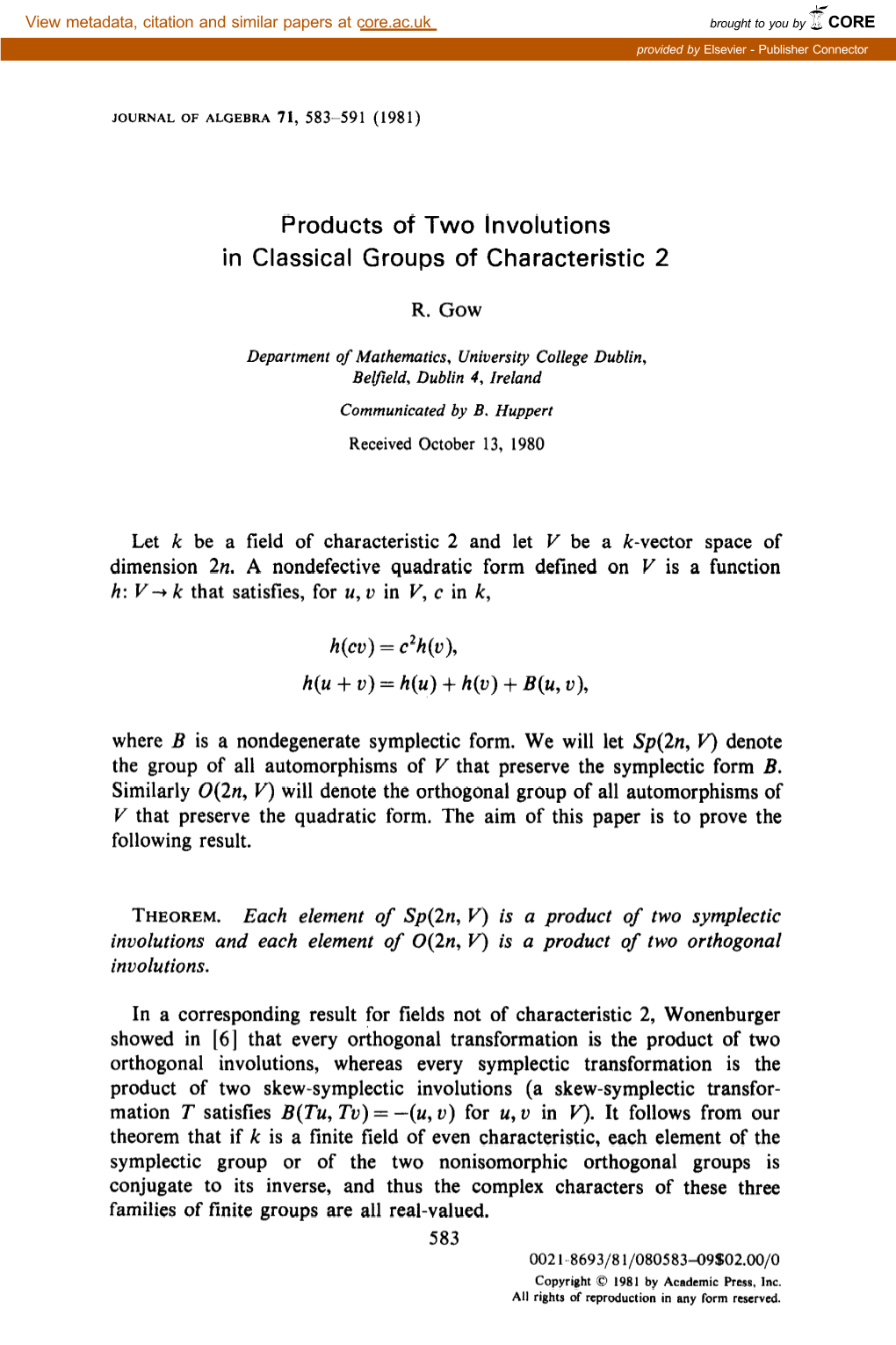 Products of Two Involutions in Classical Groups of Characteristic 2