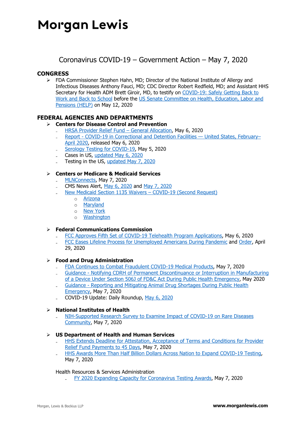 Coronavirus COVID-19 – Government Action – May 7, 2020