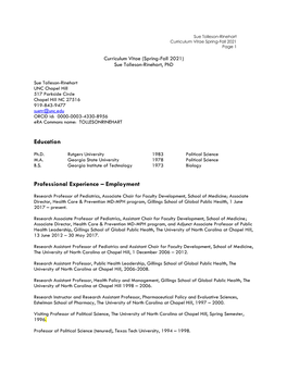 Curriculum Vitae Spring-Fall 2021 Page 1