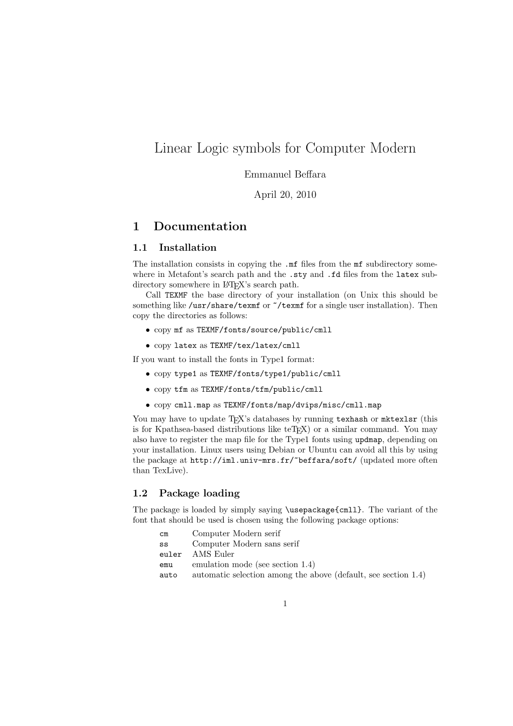 Linear Logic Symbols for Computer Modern