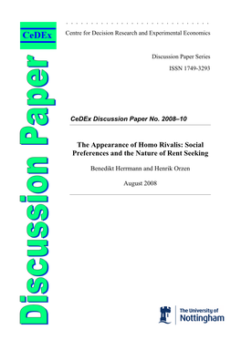 The Appearance of Homo Rivalis: Social Preferences and the Nature of Rent Seeking