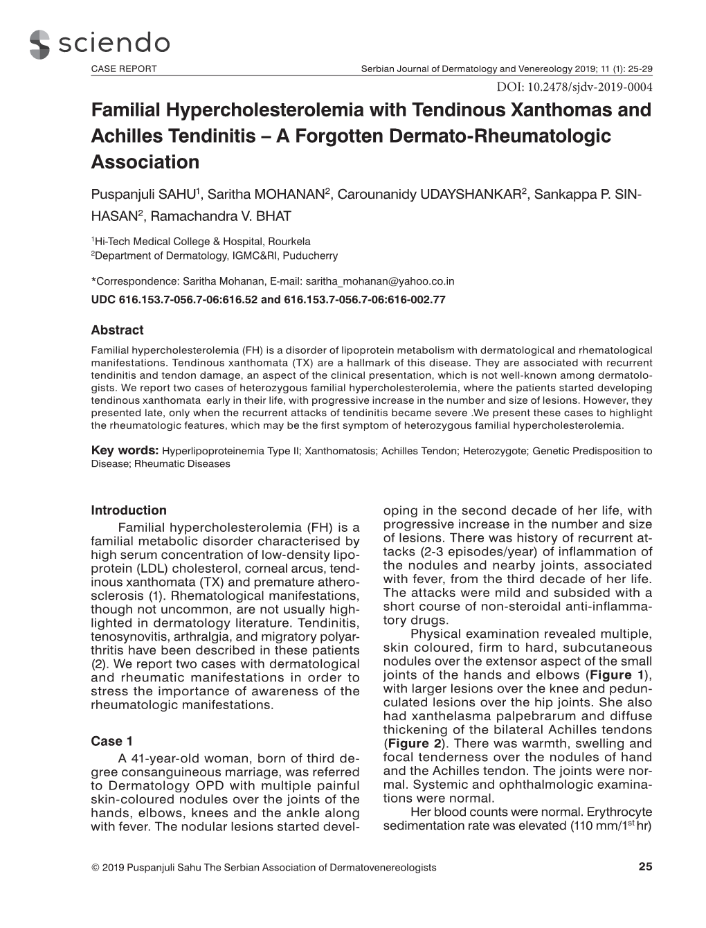 Familial Hypercholesterolemia with Tendinous Xanthomas and Achilles Tendinitis – a Forgotten Dermato-Rheumatologic Association