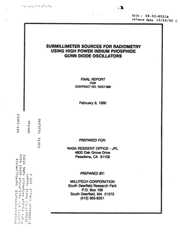 Submillimeter Sources for Radiometry Using High Power Indium Phosphide Gunn Diode Oscillators