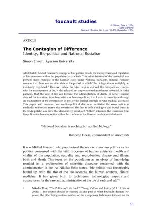 The Contagion of Difference Identity, Bio-Politics and National Socialism