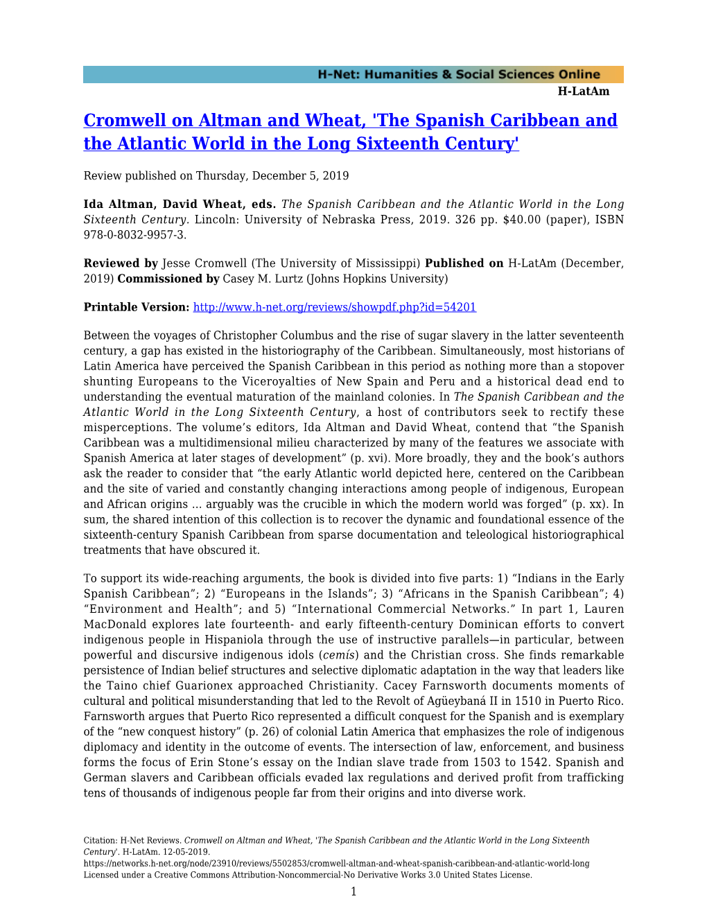 The Spanish Caribbean and the Atlantic World in the Long Sixteenth Century'