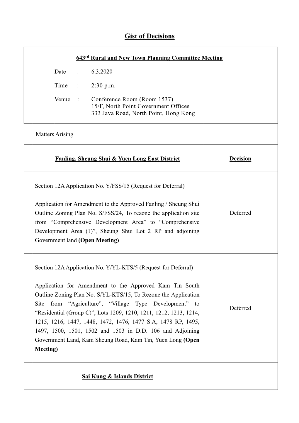 643Rd Rural and New Town Planning Committee Meeting