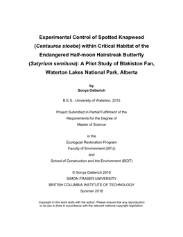 Experimental Control of Spotted Knapweed (Centaurea Stoebe