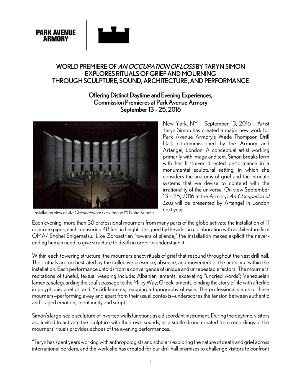 World Premiere of an Occupation of Loss by Taryn Simon Explores Rituals of Grief and Mourning Through Sculpture, Sound, Architecture, and Performance