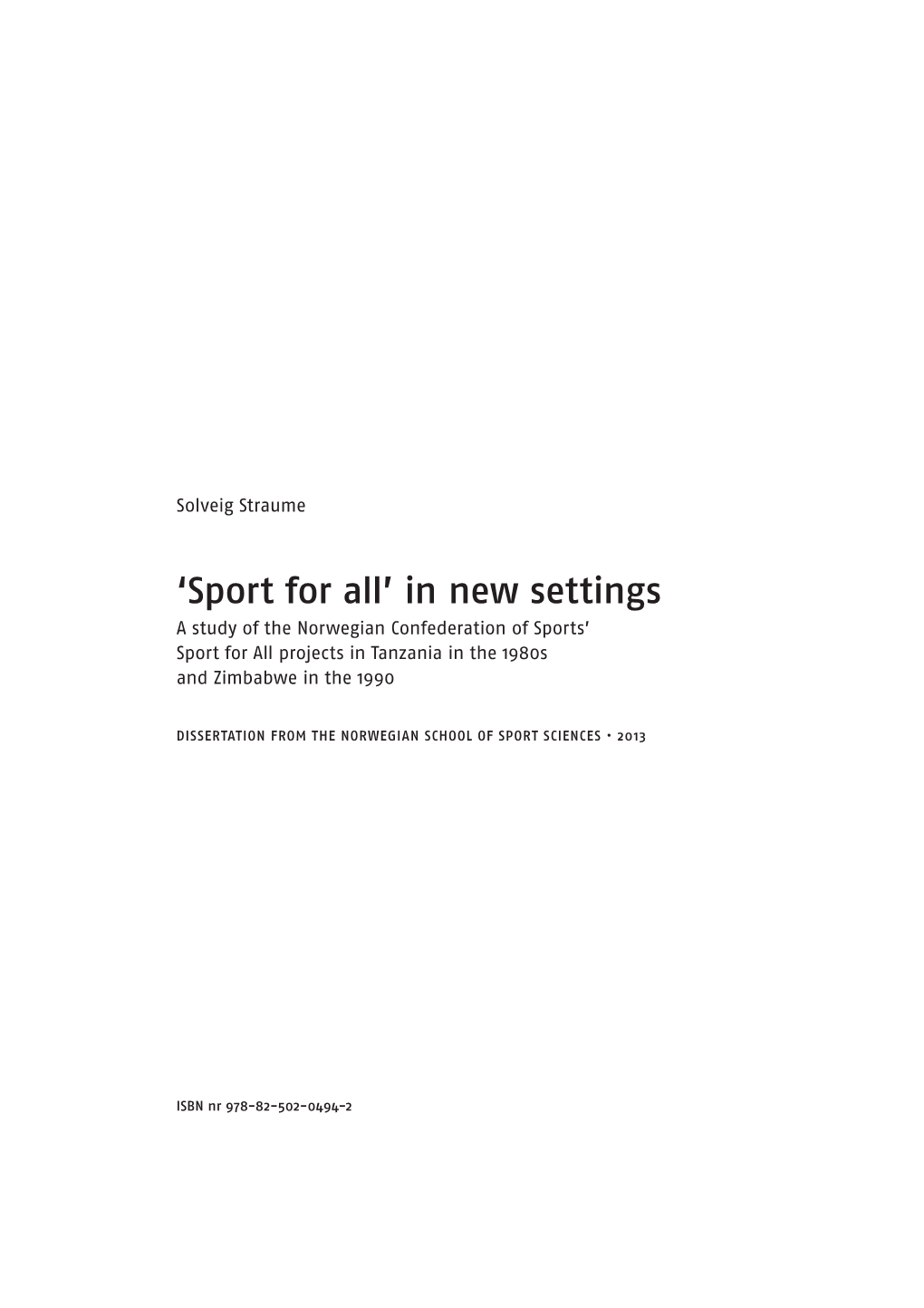 'Sport for All' in New Settings