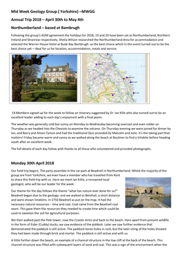 MWGG Annual Trip 2018 – April 30Th to May 4Th Northumberland – Based at Bambrugh