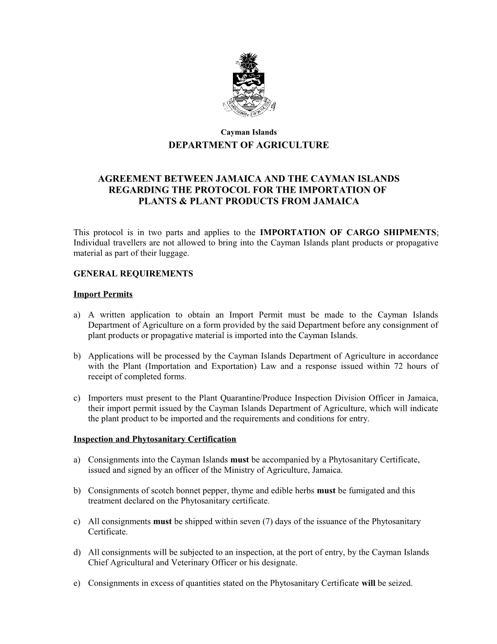 Agreement Between the Cayman Islands and Jamaica