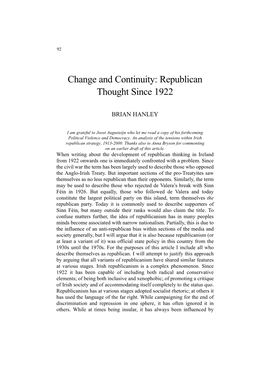 Change and Continuity: Republican Thought Since 1922