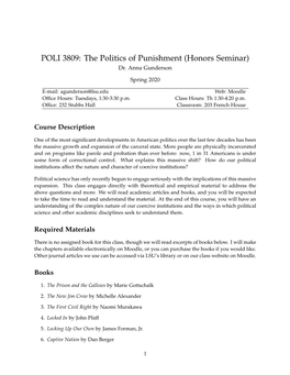 The Politics of Punishment (Honors Seminar) Dr