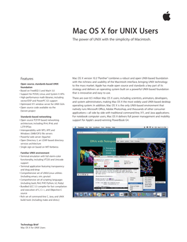 Mac OS X for UNIX Users the Power of UNIX with the Simplicity of Macintosh