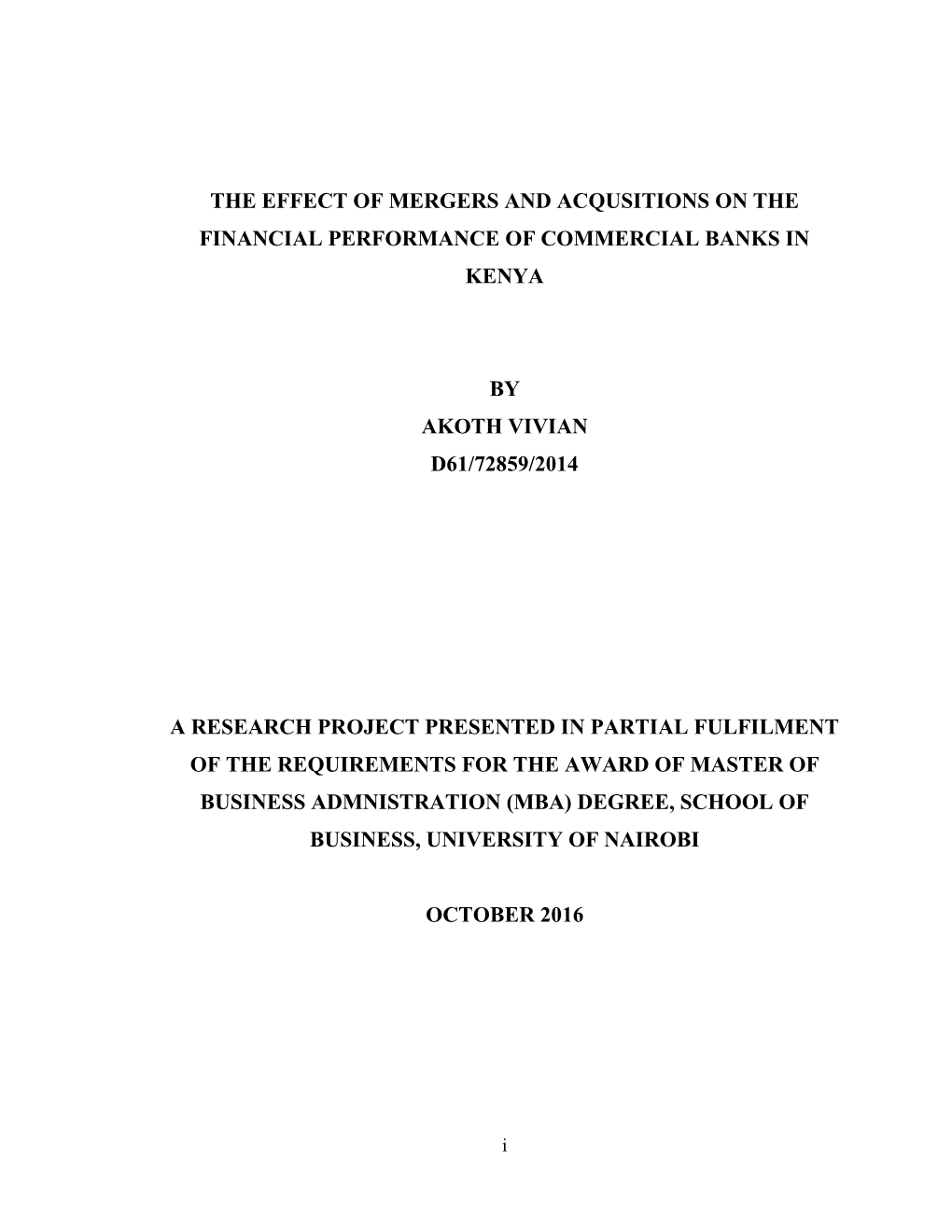 The Effect of Mergers and Acqiusitions on the Financial Performance Of