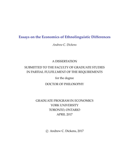 Essays on the Economics of Ethnolinguistic Differences