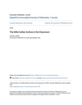 The Willa Cather Archive in the Classroom