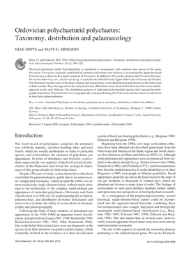 Ordovician Polychaeturid Polychaetes: Taxonomy, Distribution and Palaeoecology