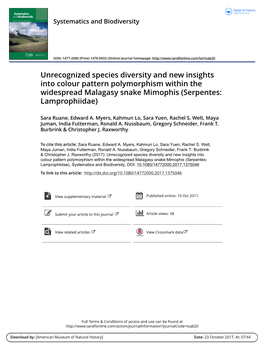 Unrecognized Species Diversity and New Insights Into Colour Pattern Polymorphism Within the Widespread Malagasy Snake Mimophis (Serpentes: Lamprophiidae)