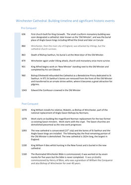 Winchester Cathedral: Building Timeline and Significant Historic Events