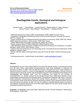 Dinoflagellate Fossils: Geological and Biological Applications