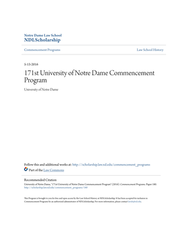 171St University of Notre Dame Commencement Program University of Notre Dame