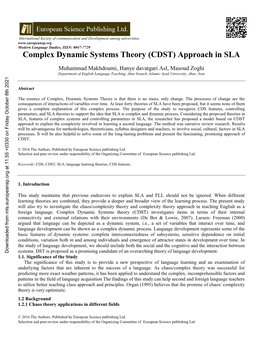 Complex Dynamic Systems Theory (CDST) Approach in SLA