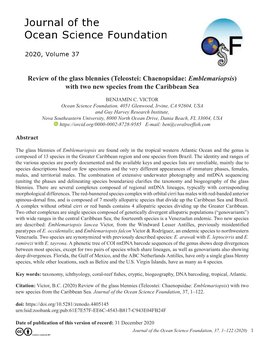 Review of the Glass Blennies (Teleostei: Chaenopsidae: Emblemariopsis) with Two New Species from the Caribbean Sea