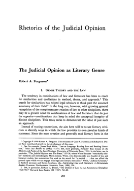 The Judicial Opinion As Literary Genre